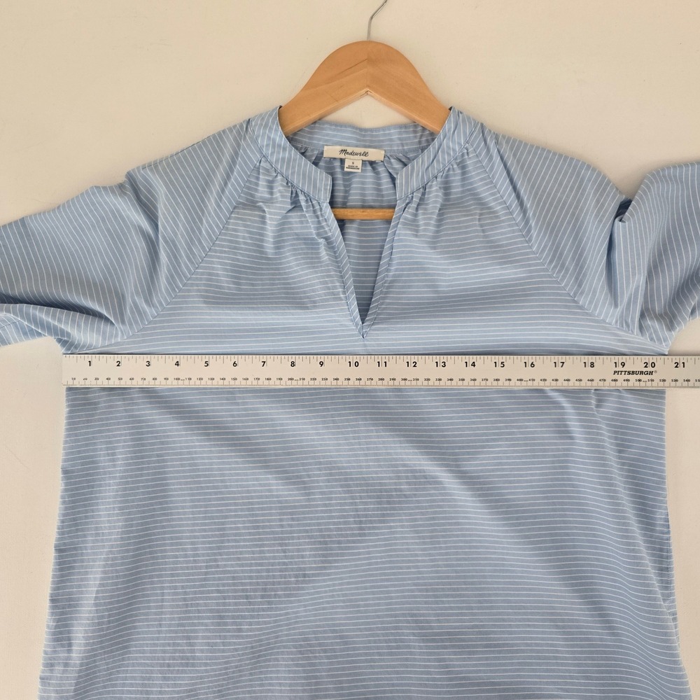 Madewell Striped Tie-Cuff Top Women S Blue White V-Neck Poplin Blouse - Picture 6 of 6
